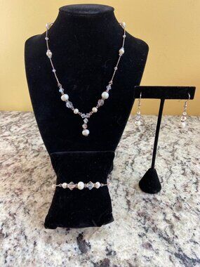 Emily Ray Swarovski Crystal Mother of Pearl  Set 3 Pc Bridal Y2K Romantic Glam